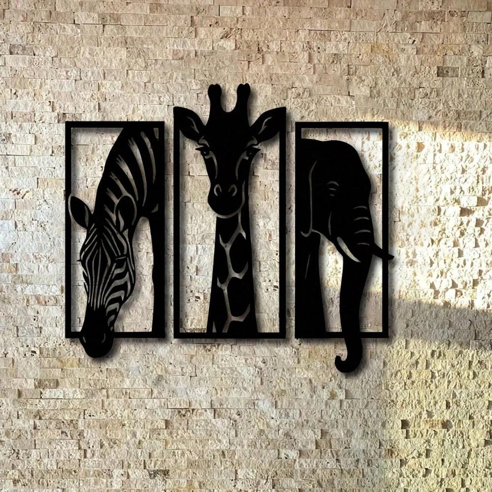 Metallväggkonstset Elefant Giraff Zebra 11,81 tum Modern Djurdekor Inomhus Utomhus Bröllop Jul Halloween Gåva Rum Heminredning
