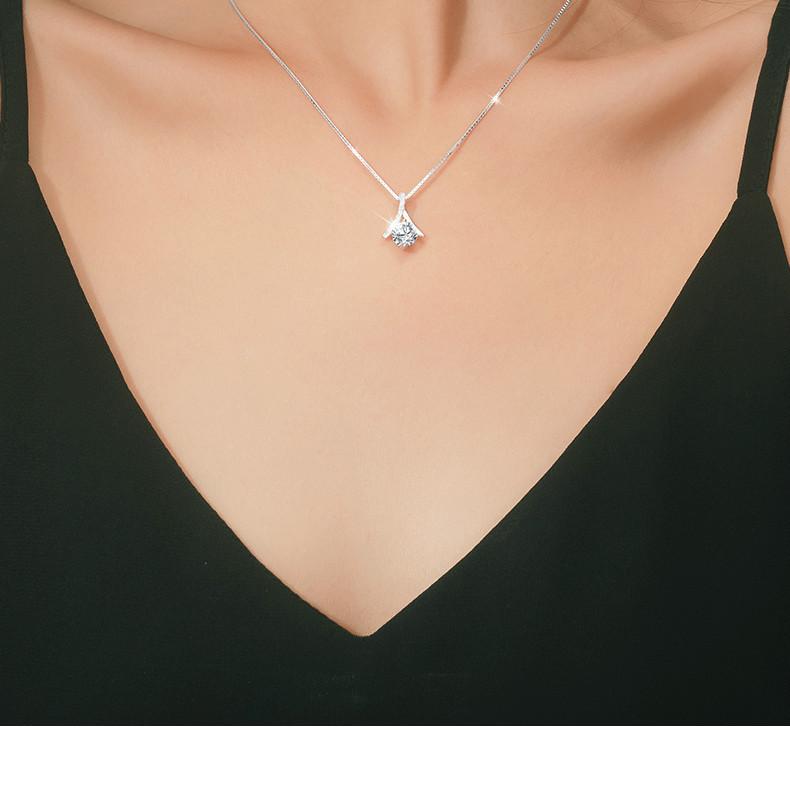 Necklace S925 Silver Women's Micro Rhinestone White Gold Plated Humanoid Pendant Clavicle Chain Necklace