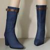 Fashion Women's Knee High Boots Sexy Point toe 2024 Autumn Winter Shoes Blue Jeans Heeled Long Boot Ladies Party Shoes Large Size 45 50