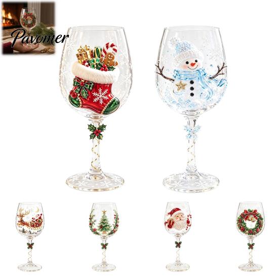 Dekoratives Glas für Zuhause Weihnachts-Stielglas, Schneemann/WeihnachtsmannKranz/Elch/WeihnachtsbaumHandbemalt, Elegantes Schneemann-Trinkglas Kreatives Stielglas
