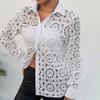 Spring Lace Blouses for Women Elegant Office White Shirt Long Sleeve Button Turn-down Collar Sexy Hollow Tops  Women's Clothing
