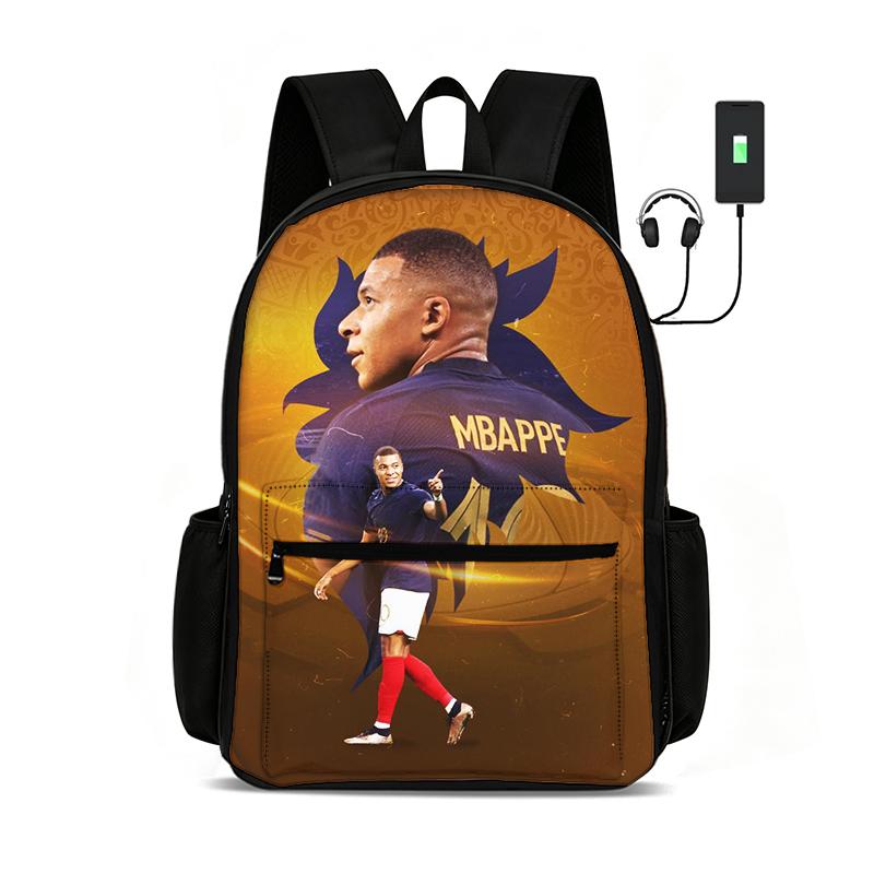 Voetbalster Rugzak M-Mbappe Rugzak Leren, Reizen Schooltassen Grote Capaciteit Tassen Voetbal Sport Student Rugzak