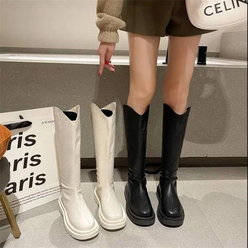 Knight boots women's 2025 autumn and winter popular long boots thick-soled long boots zipper riding boots high boots women's knee leather boots