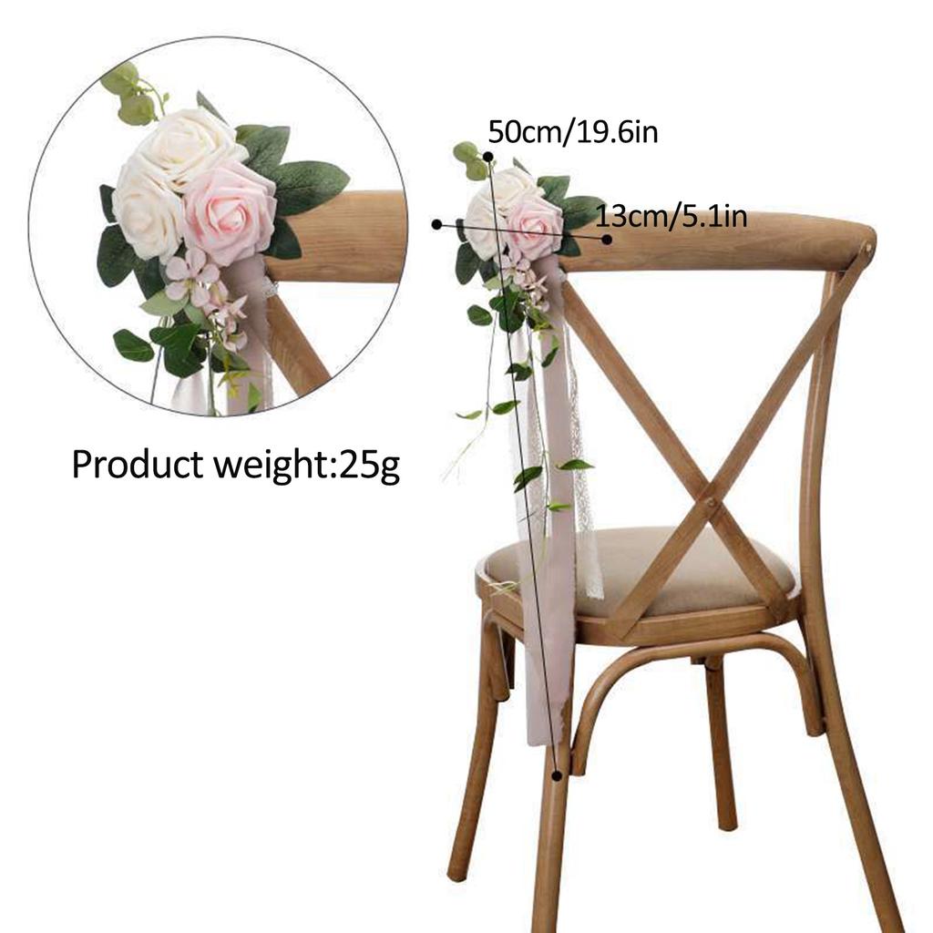 Wedding Chair Back Flower Elegant Artificial Flowers and Leaves Outdoor Wedding Aisle Decoration 50x13cm