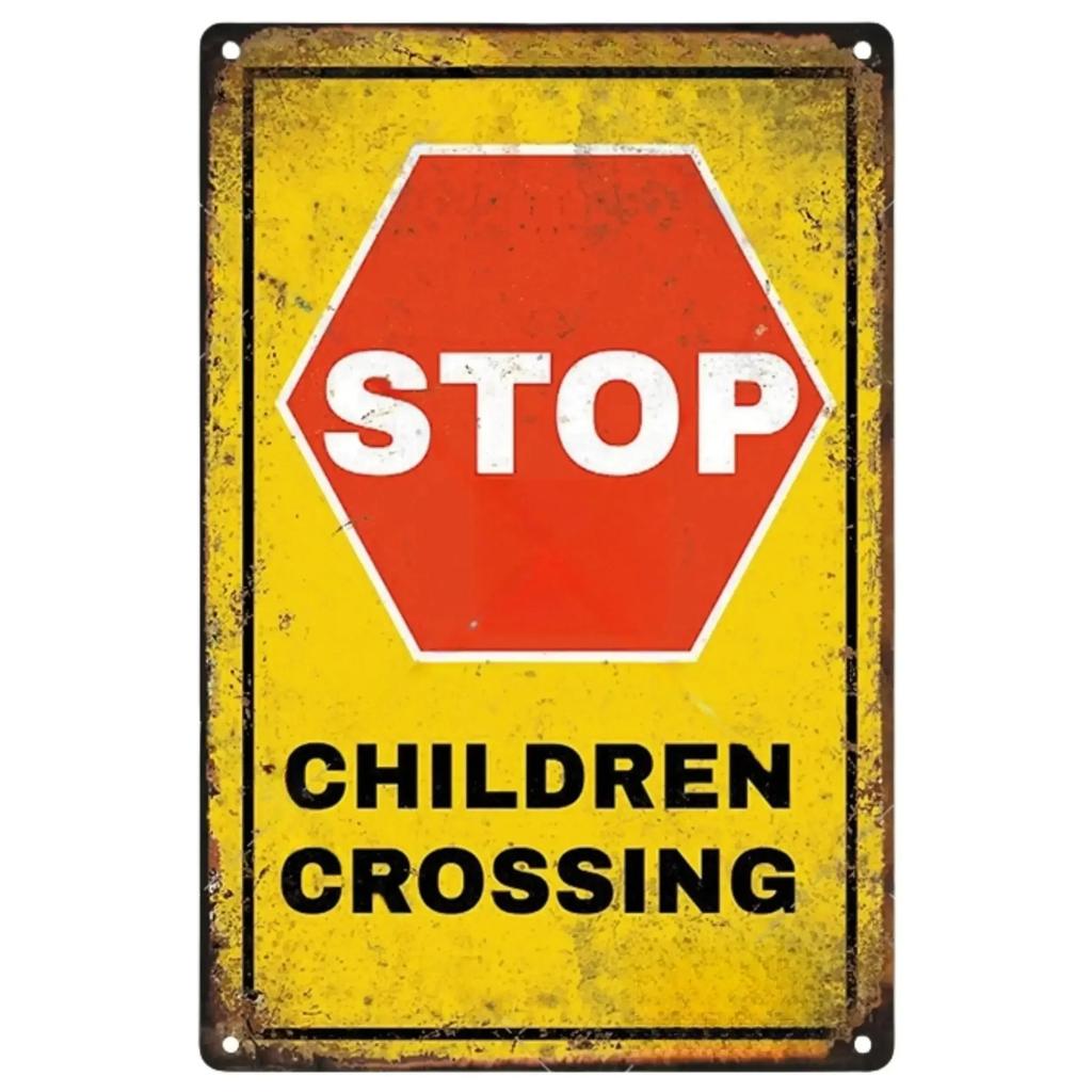 Vintage Vorsicht Hinweis Zone Schild Metallplatte Warnung Kinder Video Retro Plakette für Man Cave Garage Deko