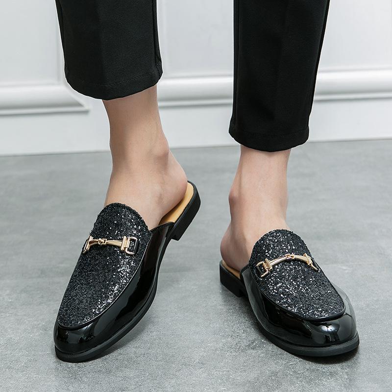 

Летние дышащие полутапочки знаменитостей из Интернета, мужская корейская версия повседневных сандалий с одной педалью, ленивые сандалии Doudou, туфли для парикмахеров, маленькие кожаные туфли 38 чёрный