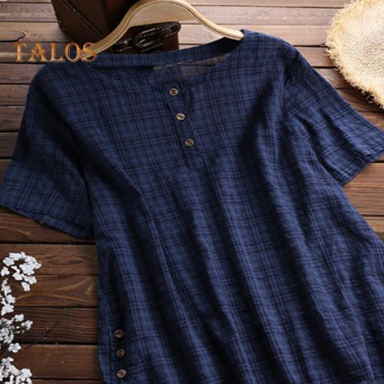 Damen Sommer Tops Kurzarm Rundhals Loose Fit T-Shirt Knöpfe Ausschnitt Unregelmäßiger Saum Einfarbig Dünnes T-Shirt