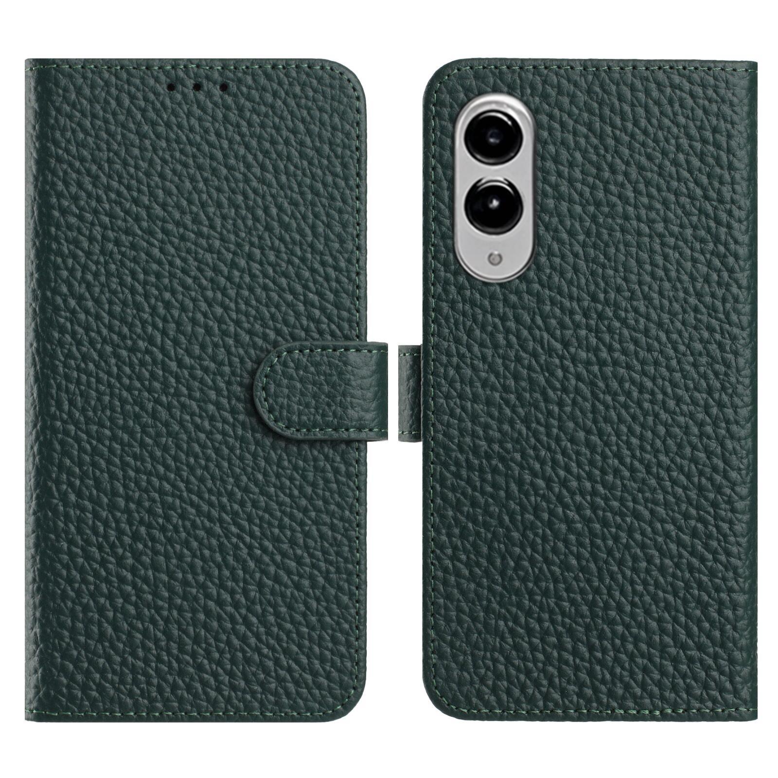 

For Samsung Galaxy S25 Edge Case Wallet Stand Litchi Texture Genuine Cow Leather Flip Phone Cover Green