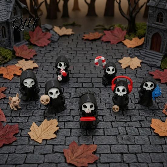 Creative Halloween Design Mini Grim Reaper Statue, 3D Printed Skull Fun Accessories Figurine for Tabletop, Desk, Shelf Home Decor Gothic
