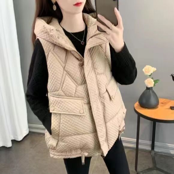 Autumn Winter Women's Vest Jacket Down Cotton Vest All-match Hooded Sleeveless Loose Female Waistcoat Outwear Tops