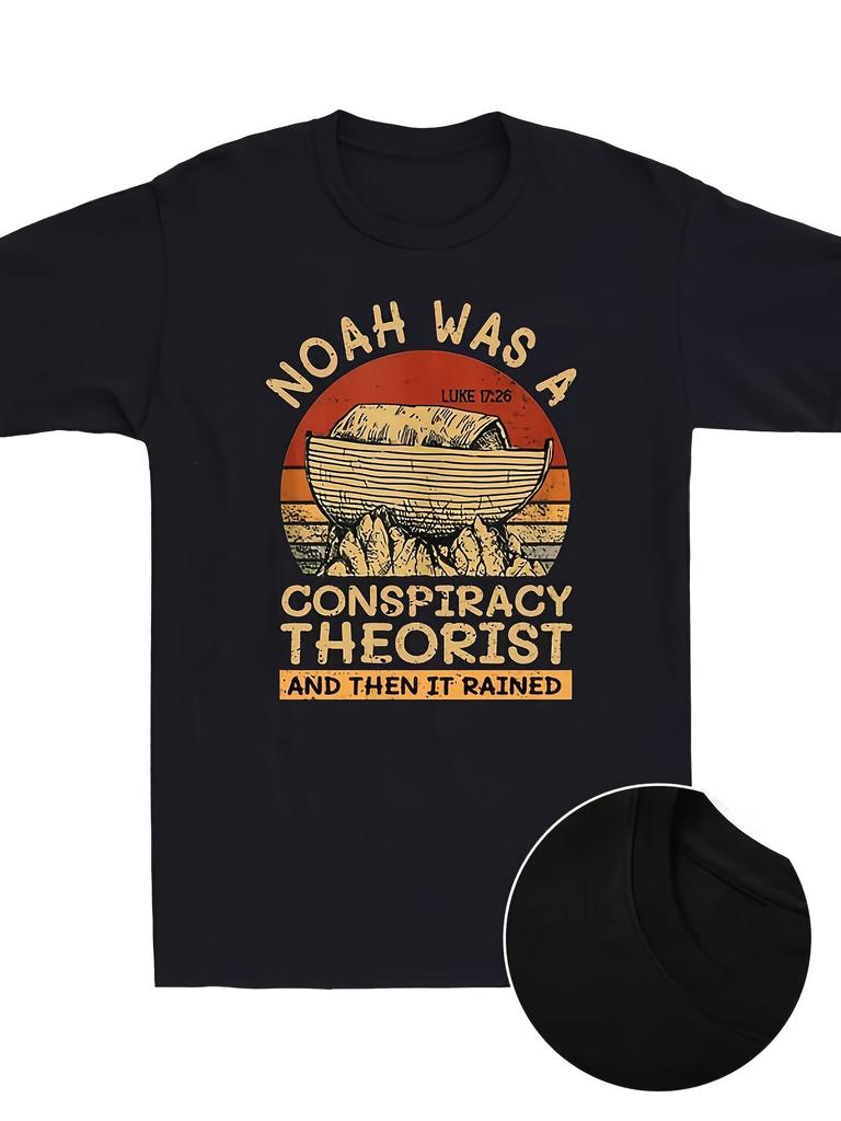 Noah Conspiracy Theorist Christian TShirt 220g Soft Round Neck Tee Sizes L5xl Machine Washable Unique Casual Wear Gift Choice