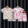 2 Pcs Kids Home Wear Set Cotton Cute Cartoon Printing Round Neck Short Sleeve Top Shorts Pajamas
