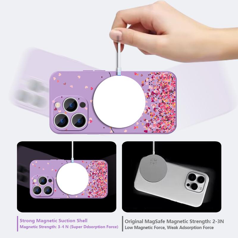 For iPhone 17 Pro Max Case Luxury Love Hearts Pattern Magnetic For Magsafe Soft Cover For iPhone 16 15 14 13 Pro Max 17E 16E