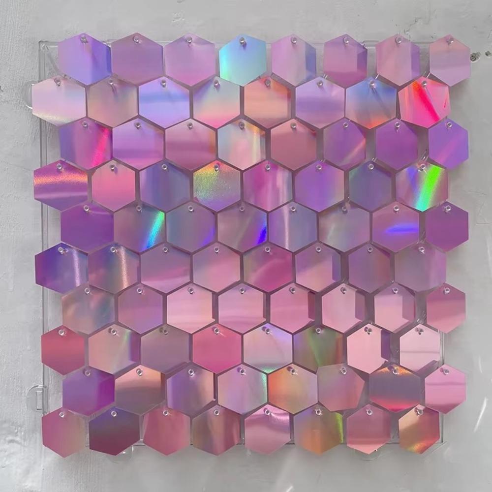 Fashion Glitter Sequin Backdrop Hexagon Silver Gold Photo Backdrop PET Sequin Panel Wall Decor Shower