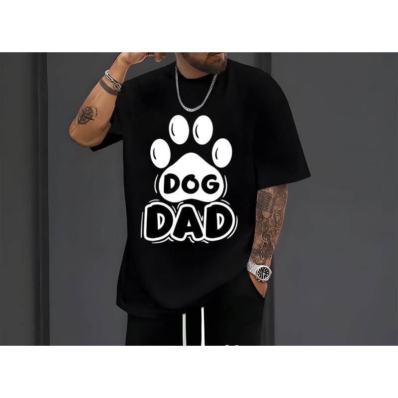 

Мужская футболка с коротким рукавом с принтом Dog Dad и облегающие шорты, комплект из двух предметов, повседневный спортивный наряд, идеально подходит для весны и лета. S чёрный