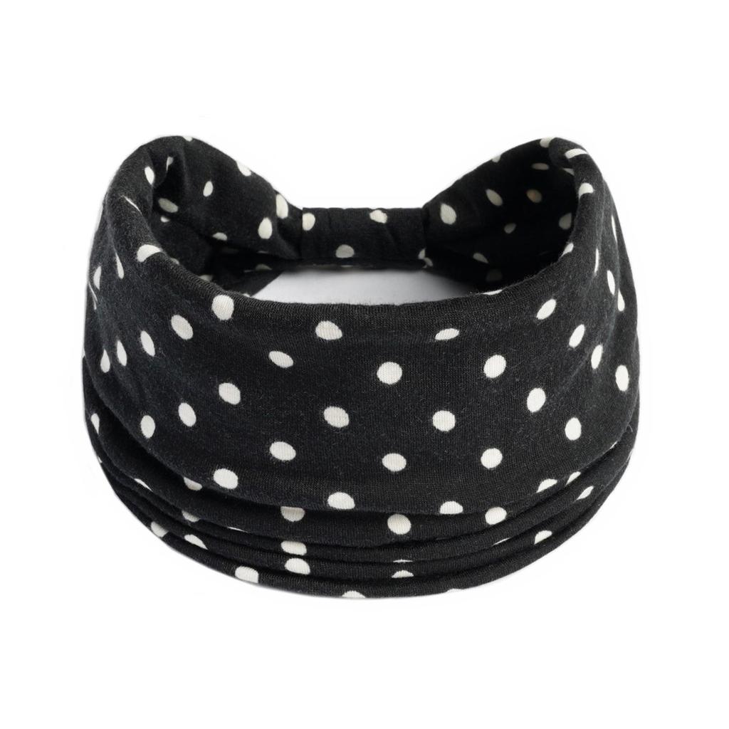 Wide Black Polka Dot Sports Headband for Women - Simple Elastic Fitness Style