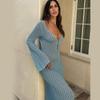 Autumn and Winter New Beach Skirt Solid Color Sexy Backless Knitted Hollow Dress Long Skirt Bikini Swimsuit Blouse