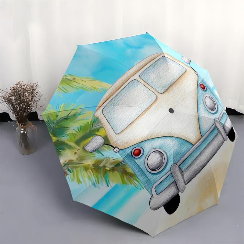 1 Stück Hochwertiger Regenschirm im Strandbus-Design, Automatisches Öffnen und Schließen, Multifunktionaler Regenschirm G0811001