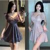 Sexy Low-cut Backless Feifei Sleeves Low-cut Square-necked Big Swing Short Skirt Spice Girls Women's Clothing Waist and Thin Dress