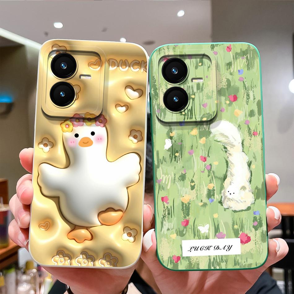 Case For Vivo Y22 Y22S Cover Camera Lens Protector For Vivo Y 22 Soft Liquid Silicone Cartoon Phone Back Covers For Women Man