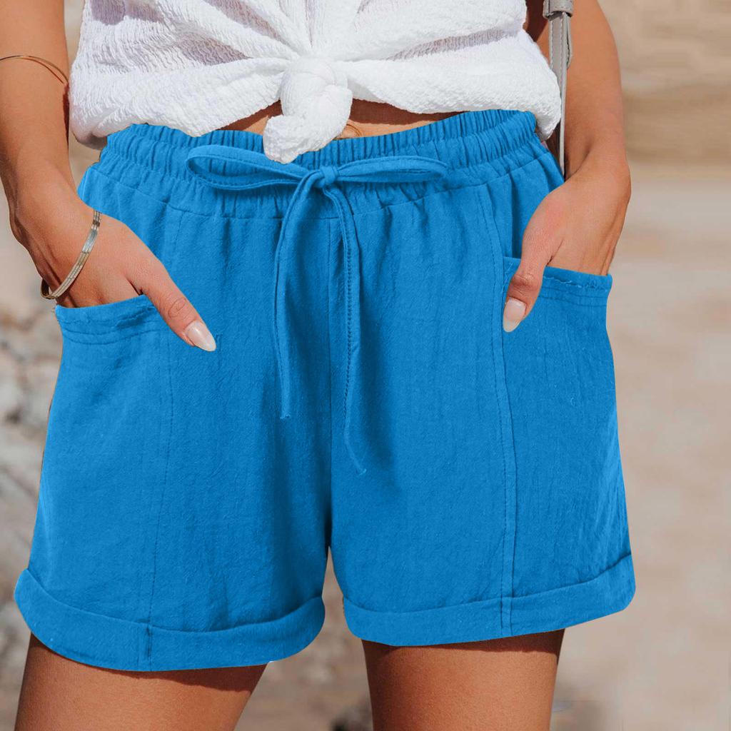 Women's Casual Comfortable High-Waisted Wide-Leg Shorts With Drawstring And Pockets