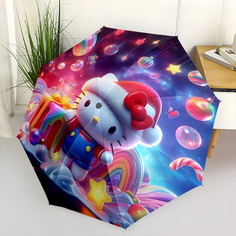 1pc Hello Kitty Christmas Edition Automatic Opening/Closing Umbrella - Portable Three-Fold Design with 8-Bone Iron Frame, Perfect for Festivals, Trave