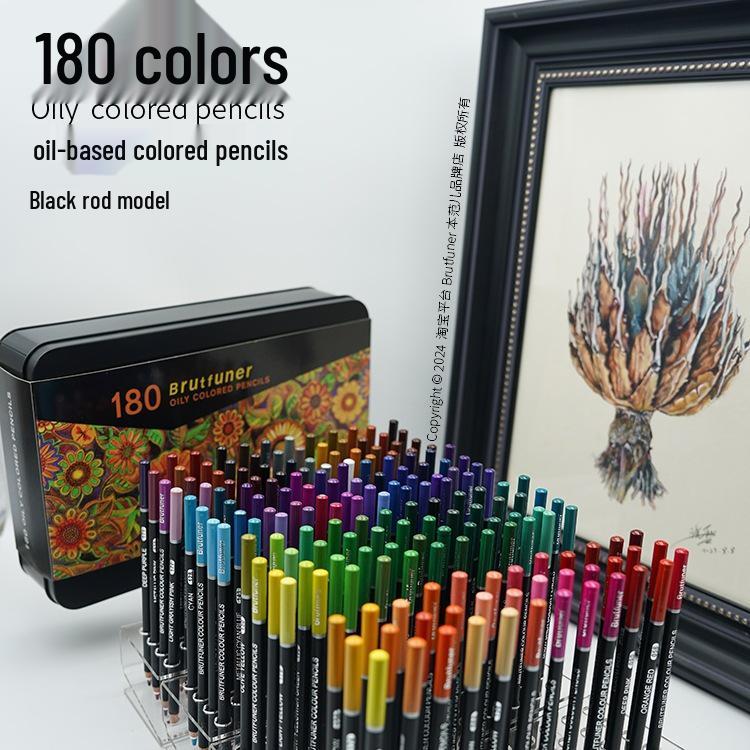Brutfuner Black Barrel Oil-Based Colored Pencils - Thick Core, Soft, Available In 72, 120, or 180 Colors, In Tin or Paper Box