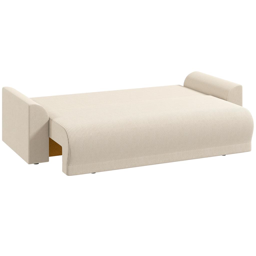 Sleeper Sofa 230 Cm 3-Seater Sofa with Sleep Function, Cushions, Storage, Corduroy Look for Living Room, Beige