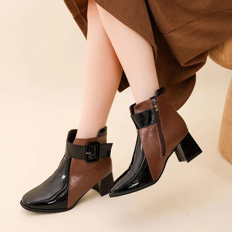 

Модные осенне-зимние новые мягкие удобные ботильоны на блочном каблуке с боковой молнией, зимние модные ботинки на каблуке для детей и женщин 35