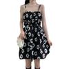 2026 Summer New Large Size French Sweet Spice Girl Waist First Love Floral Fat MM Black Thin Suspender Dress
