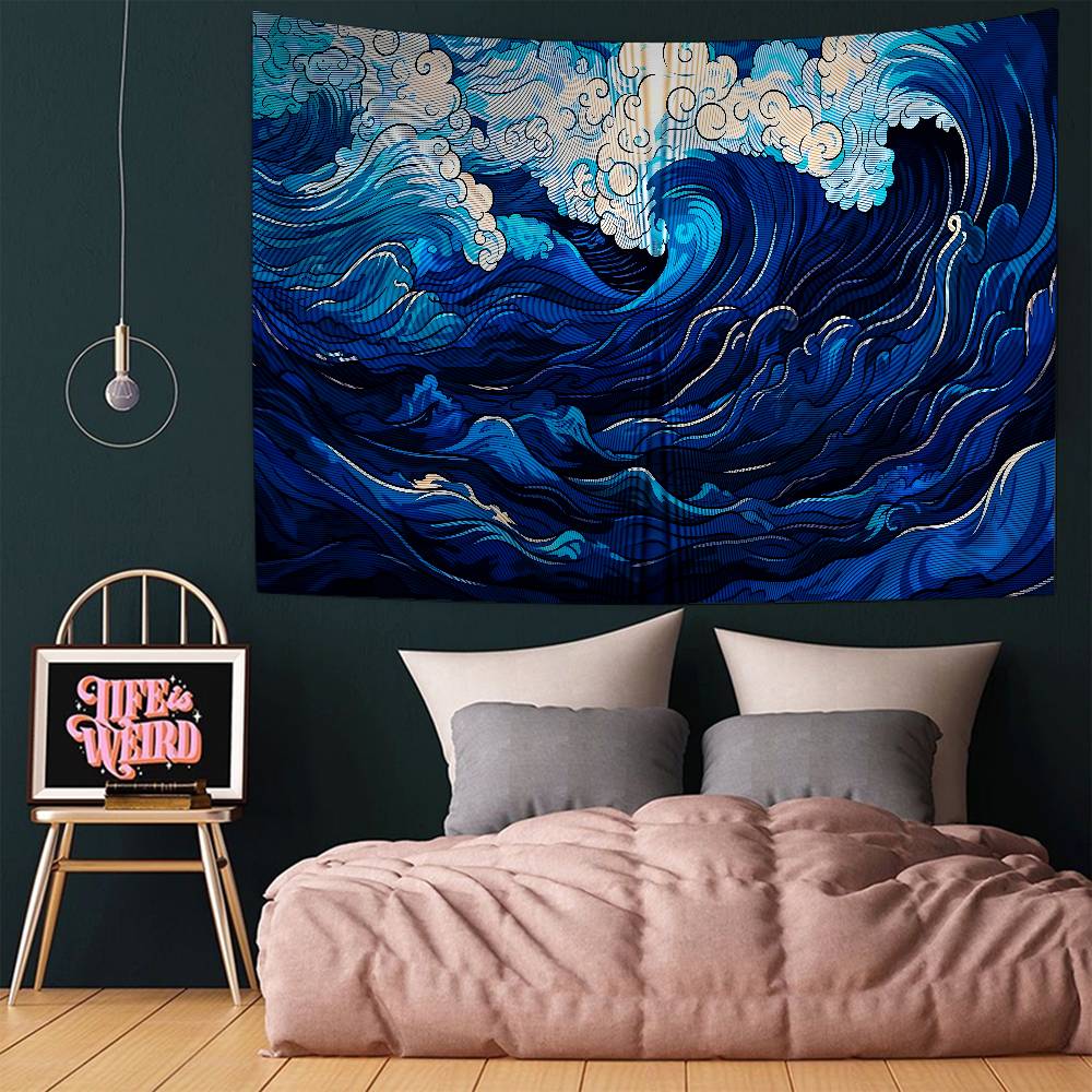 Japan Wave Of Kanagawa Cartoon Tapestry Art Science Fiction Room Home Decor Wall Hanging Sheets