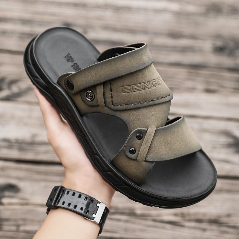 

Sandals men s summer wear non-slip and deodorant outdoor sports driving dual-purpose business leather soft-soled beach slippers 44 хакі