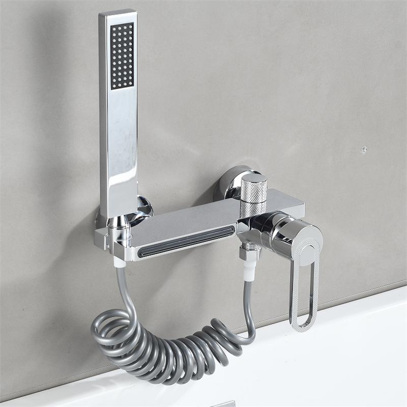 Tuqiu Gray Bathtub Shower Set Hot Cold Black Bathroom Shower Faucet Chrome Bathroom White Shower Faucet set Brass