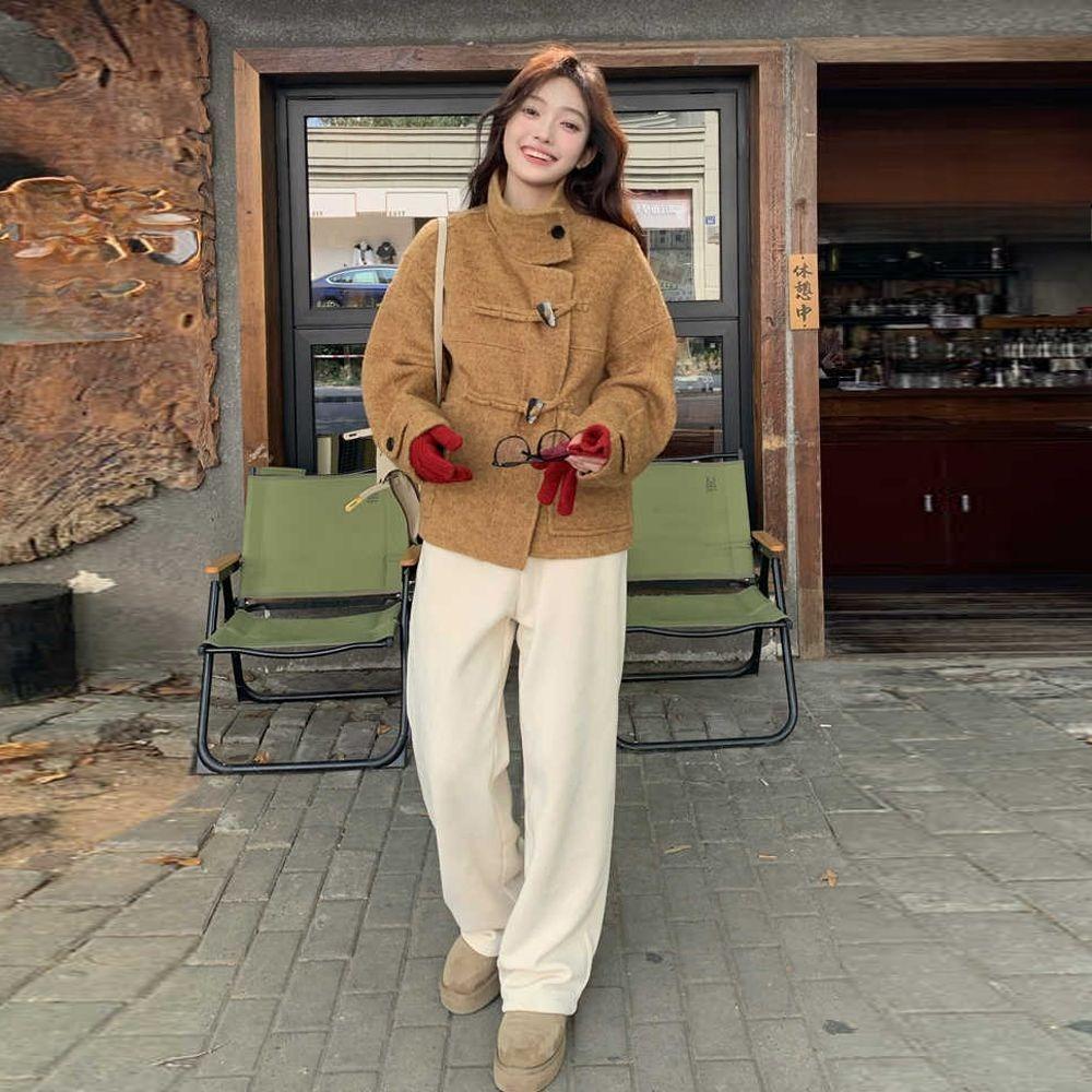 Hřejivý Tlustý Vlněný Kabát Zimní Podzimní Móda Volná Tweedová Bunda Ležérní Oversized Vrchní Oblečení Populární Styl