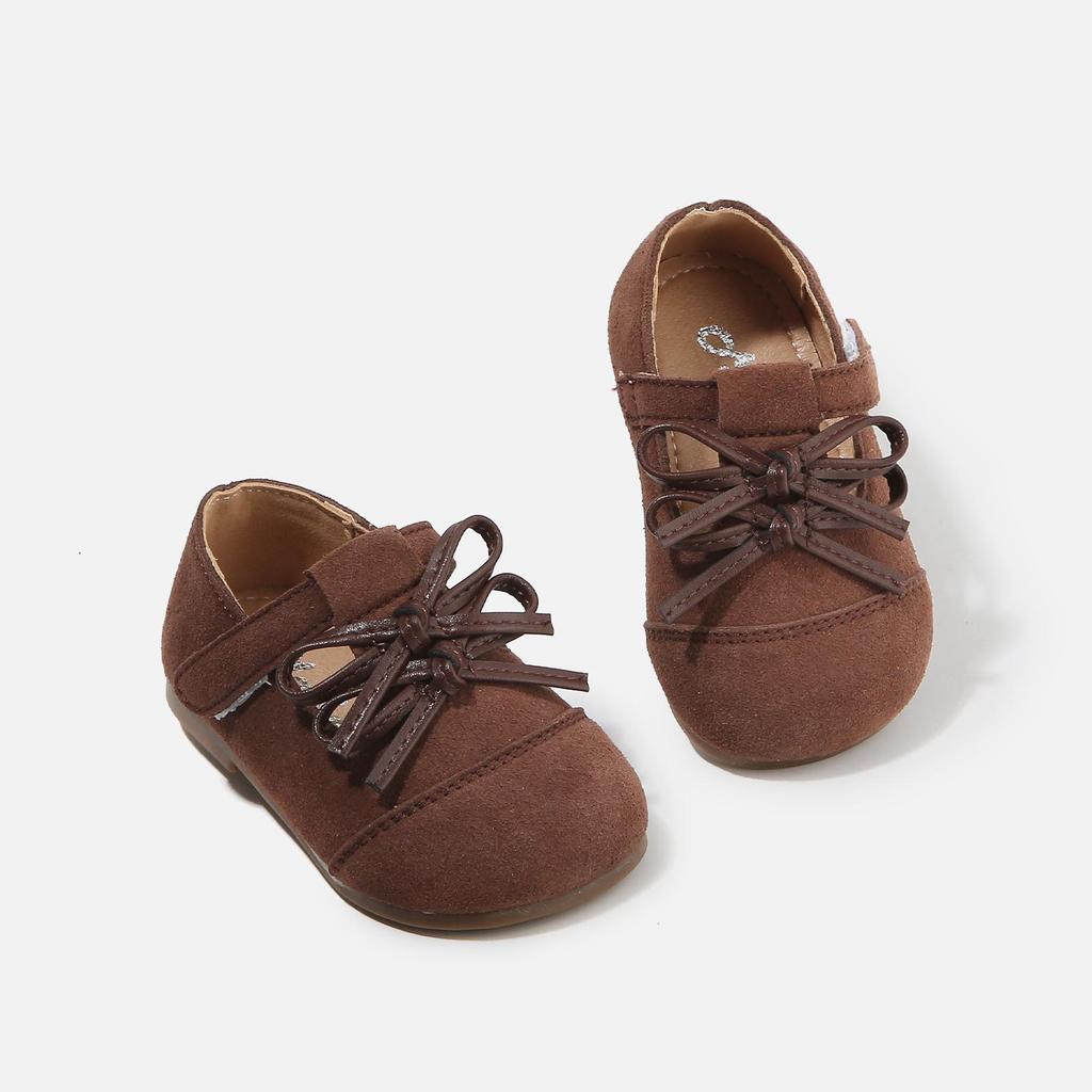 Spring 2026 Baby Girls' Soft Sole Leather Shoes with Double Bow - Non-slip First Steps Princess Shoes