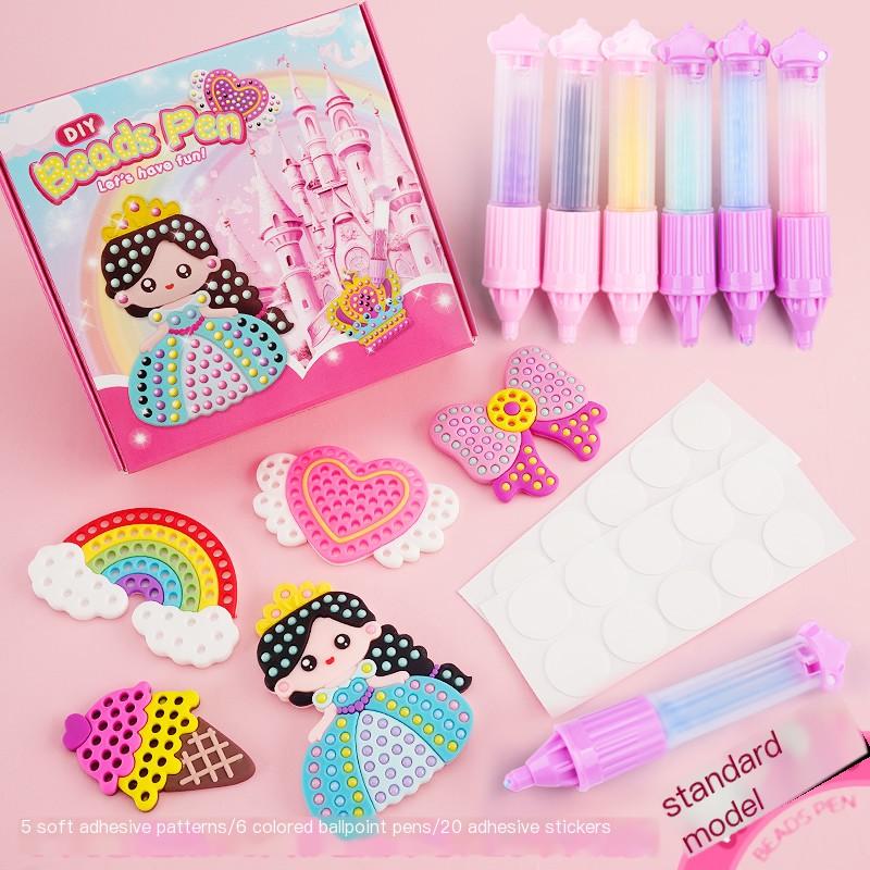 DIY Handmade Beads Pen Set Creative Princess Rainbow Bow Sticker Production Girls Toy Kit for Kids Gift