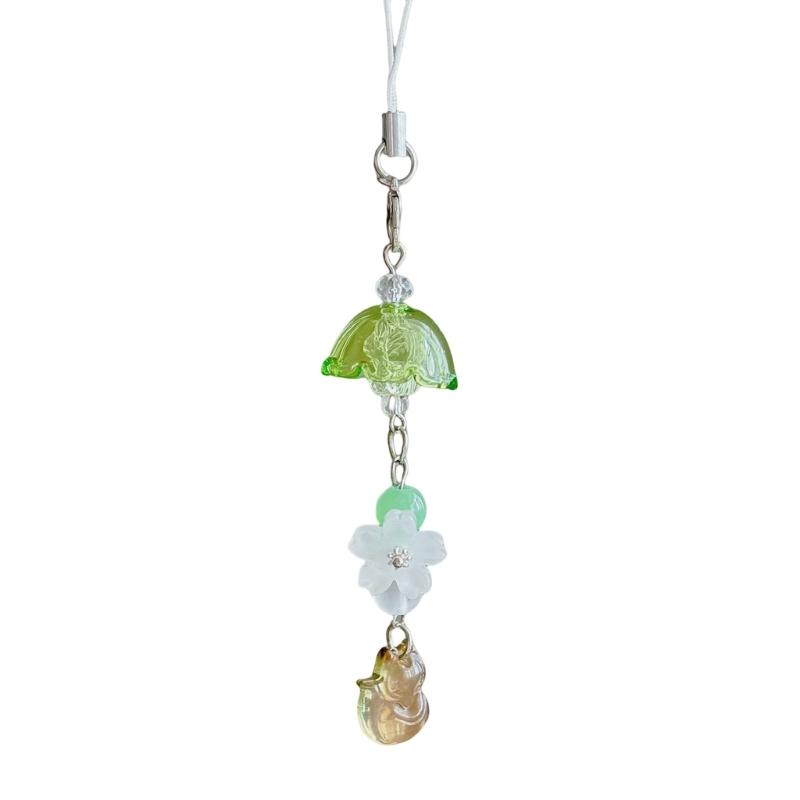 

Resin Foxes Keychain With Green Windbell Charm For Keys Bags Outdoor Decoration Stylish Lanyard Key Holder