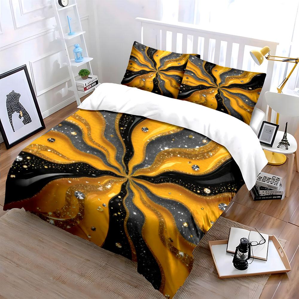 Golden Abstract Three-Piece Decor Set Multiple Sizes Kid'S And Adults' Bedroom Exquisite 3Pc Bedding Set, Gift