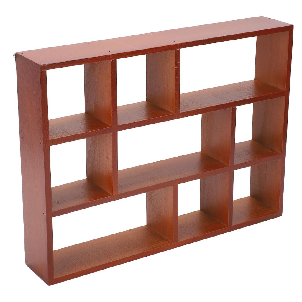 Wooden Wall Desktop Shelf 9 Compartments Multifunctional Vintage Wooden Wall Shelf Makeup  