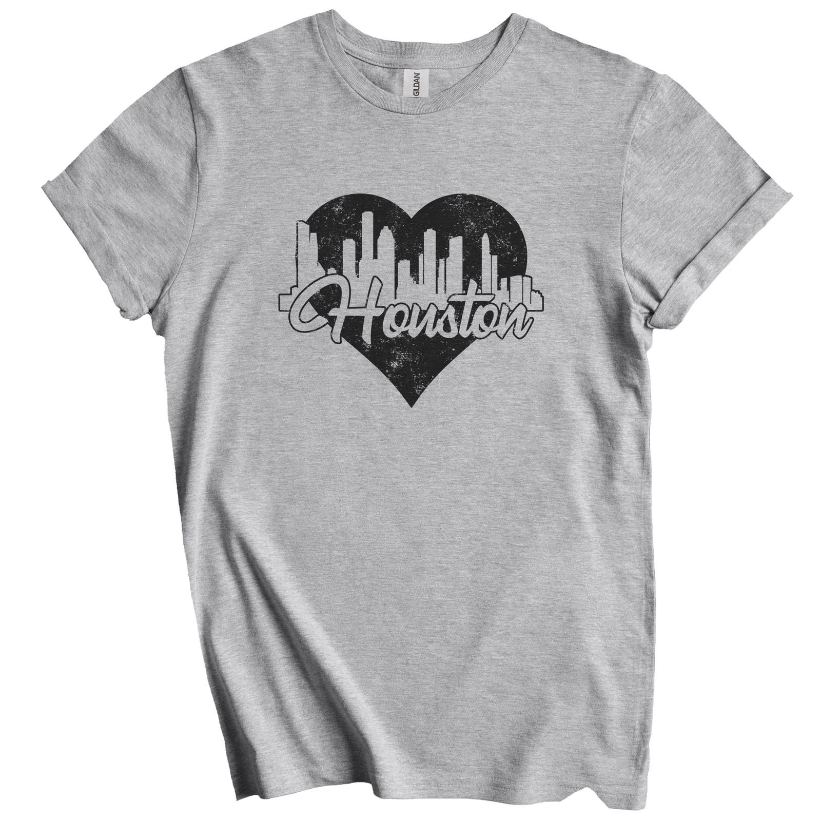 Retro Houston Texas Skyline Heart Distressed T-Shirt 4XL