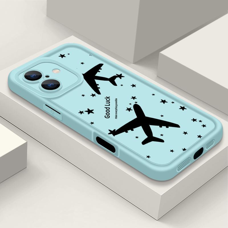 For iPhone 16 Pro 15 Pro Max 14 Plus 13 12 11 XR 8 Case Airplane Print Soft Silicone Shockproof Lens Protection TPU Matte Phone Shell Cover