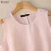 ZANZEA Women Casual Round Neck Loose Sleeveless Stripe Tank Tops