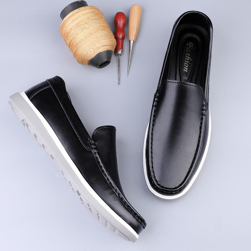 Fashion All-match New Flats Genuine Leather Men Casual Shoes Classic Mens Breathable Loafers High Quality Mens Slip on Driving Shoes