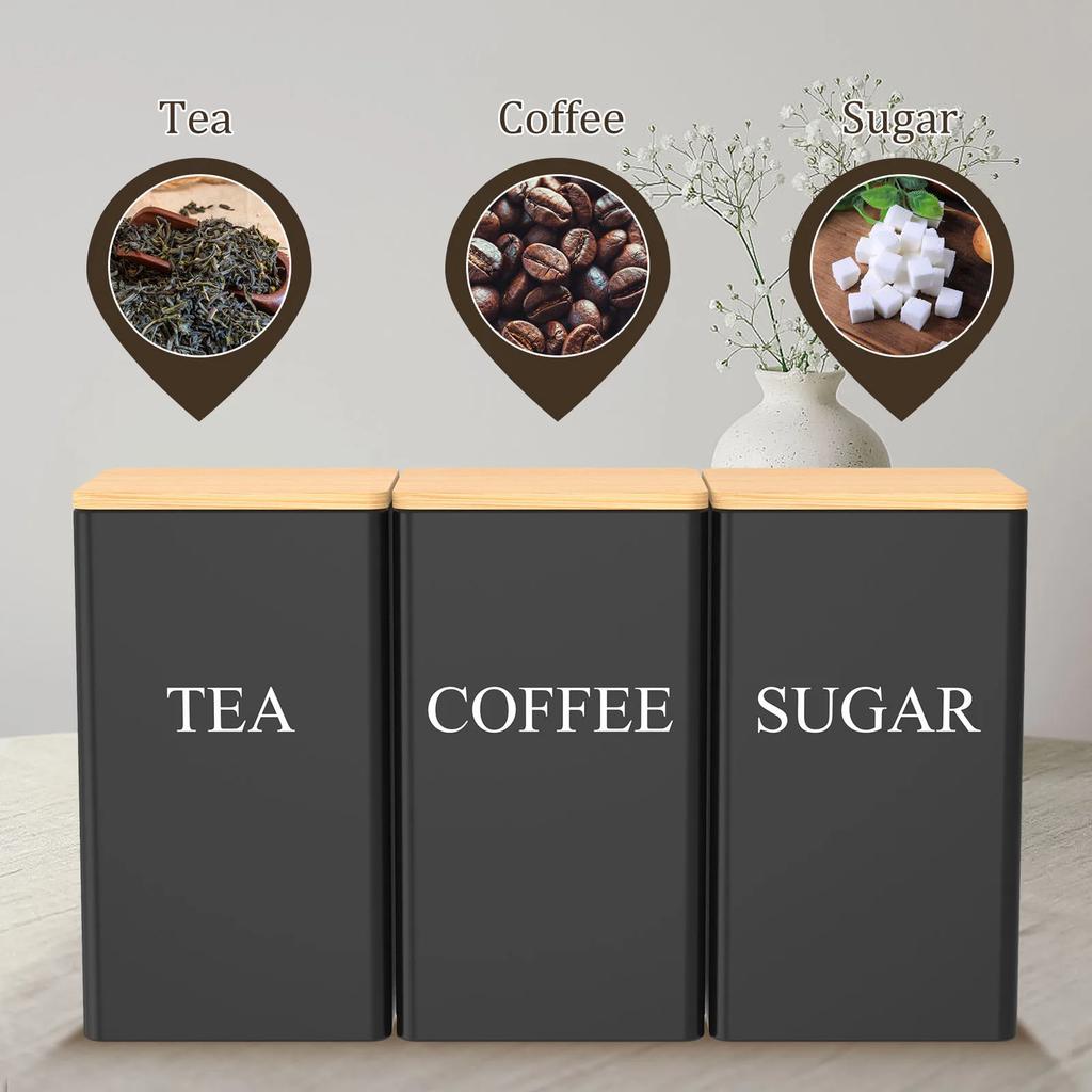 Sugar Coffee Tea Storage Jar With Bamboo Lid Kitchen Storage Container Set Simple Metal Style Coffee Tea Sugar Container
