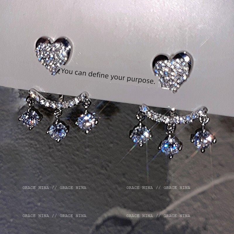 

Grace Nina Treasure Girl Pet Pink Big Welfare Ear Studs Earrings Female Earrings 2025 New Arrival Tide Ear Clip Two-wear zircon Heart stud earrings