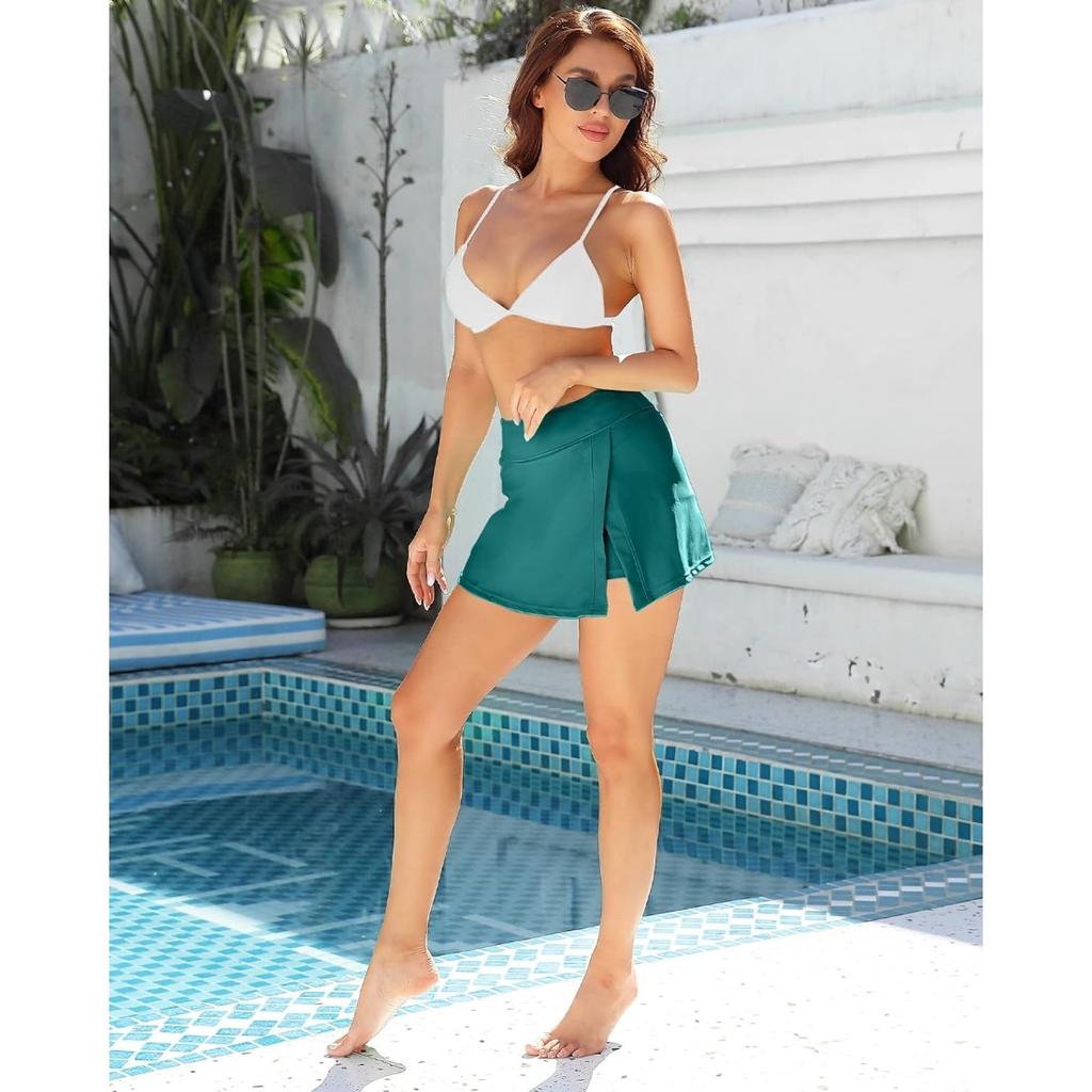 CHARMLEAKS Swim Skirts Women Tummy Control Split Swimsuit Skirt Built in Swim Shorts High Waist Bathing Suit Bottoms