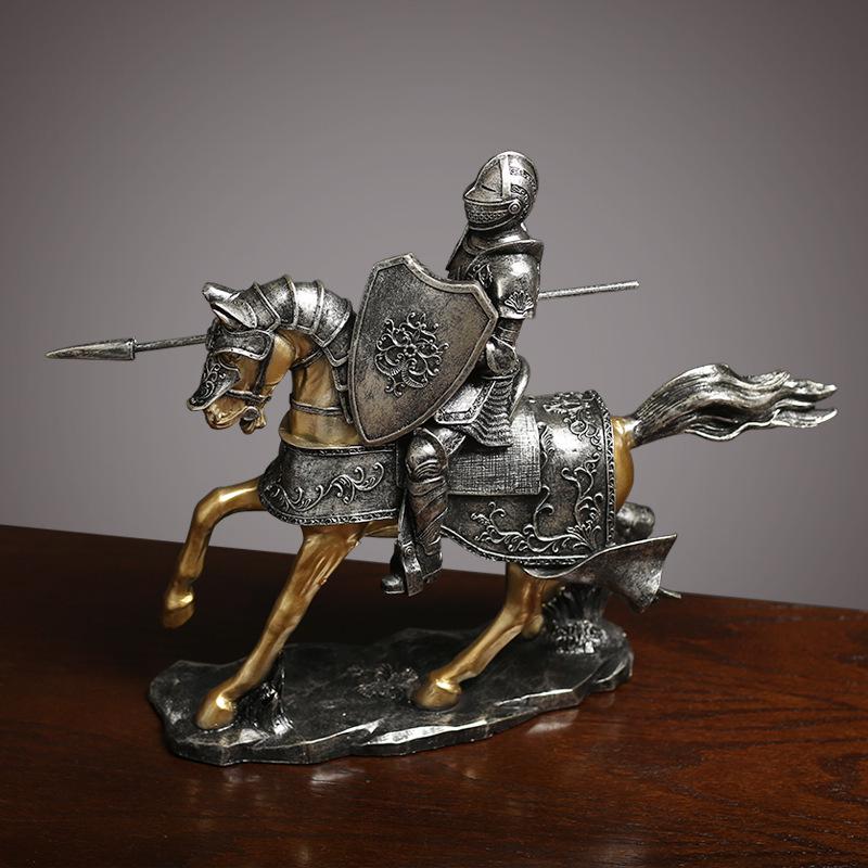 Nordic Luxury Knight and Horse Ornament: Elegant Chinese Style Decor for Living Room or Office