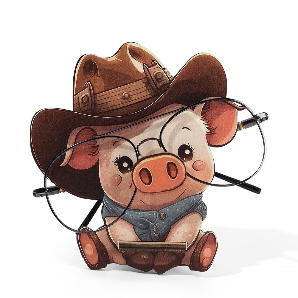 Cartoon Pig Glasses Frame Cute Animal Glasses Frame Sunglasses Display Stand Hand Carved Home Wooden Decoration 3D
