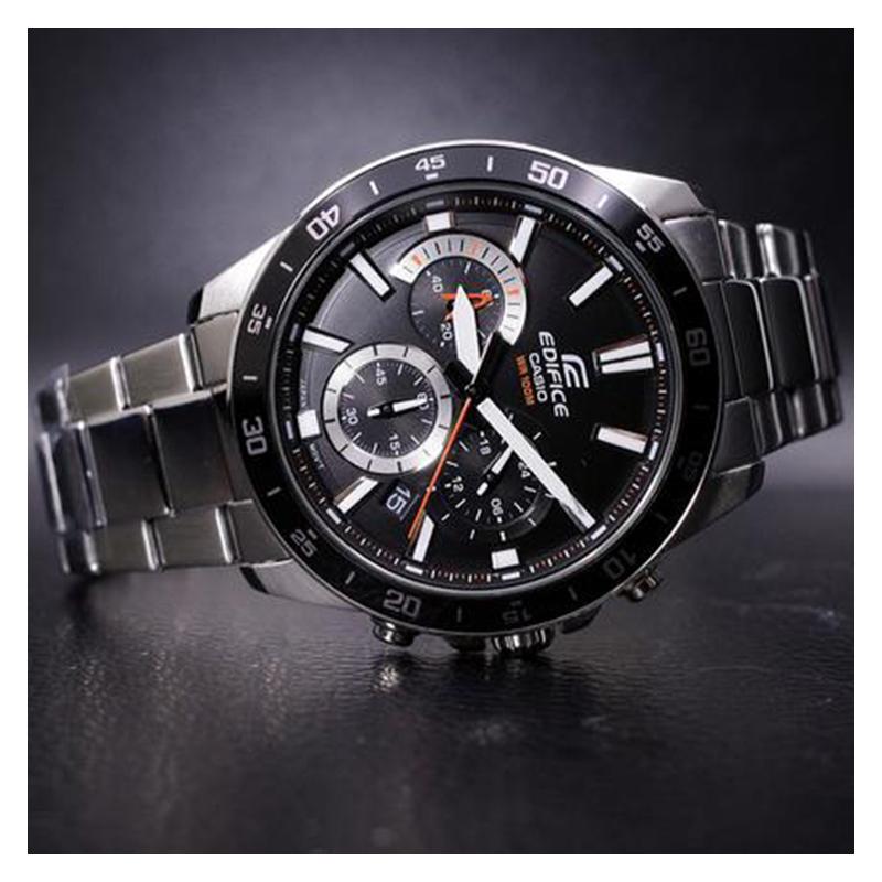 Casio EDIFICE Simple Fashion Casual Quartz Movement Stainless Steel Strap Japanese and Korean Watch Men's Watch Black Dial EFV-570D-1AVUEF