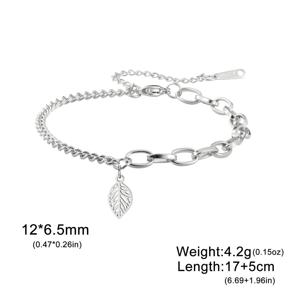 

My Shape Hollow Leaves Bracelets Stainless Steel for Women Girls Gifts Plant Leaf Pendant Chain Hand Chain Bangle Summer Jewelry 17-22cm